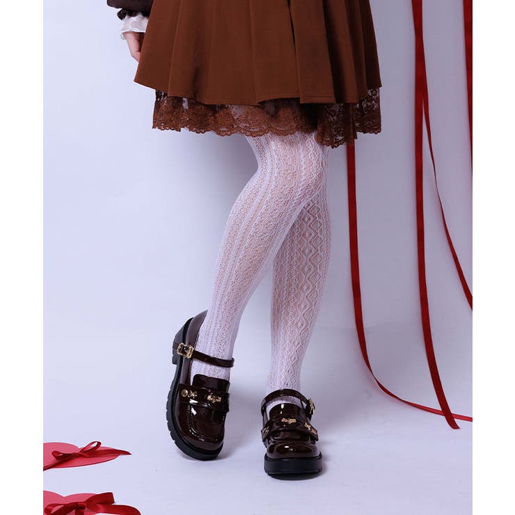 白 | ストライプ風レースタイツ | axes femme