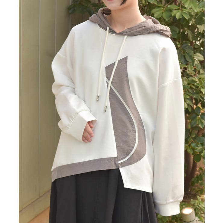 白 | 異素材切替フーディ | axes femme