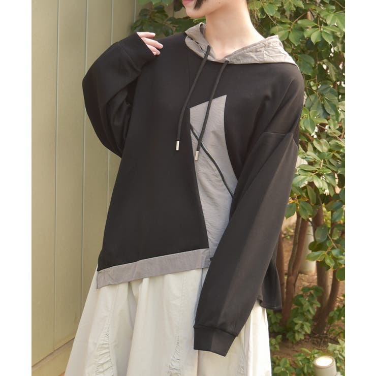 黒 | 異素材切替フーディ | axes femme