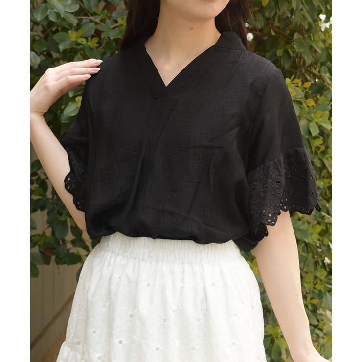 袖レーススキッパーシャツ | axes femme | 詳細画像4 