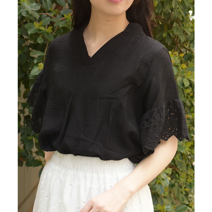 黒 | 袖レーススキッパーシャツ | axes femme