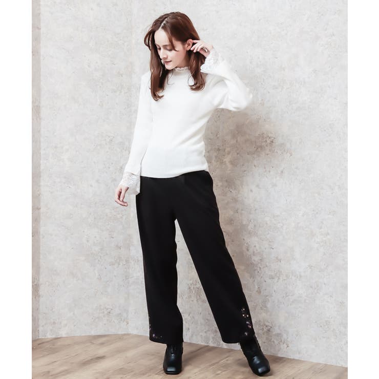 裾刺繍ストレートカットパンツ[品番：IGAW0001145]｜axes femme