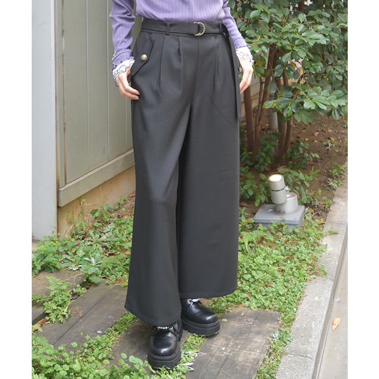 黒 | ベルト付フラップＰＫパンツ | axes femme
