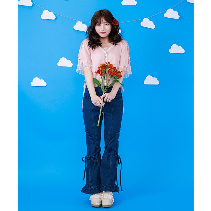 リボン付ストレッチデニムＰＴ | axes femme | 詳細画像1 