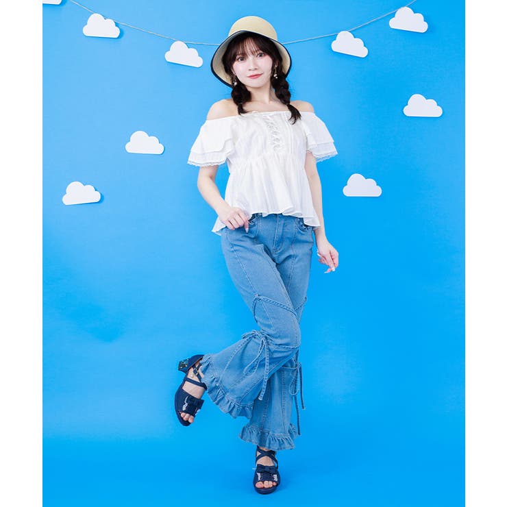 ウォッシュ | リボン付ストレッチデニムＰＴ | axes femme