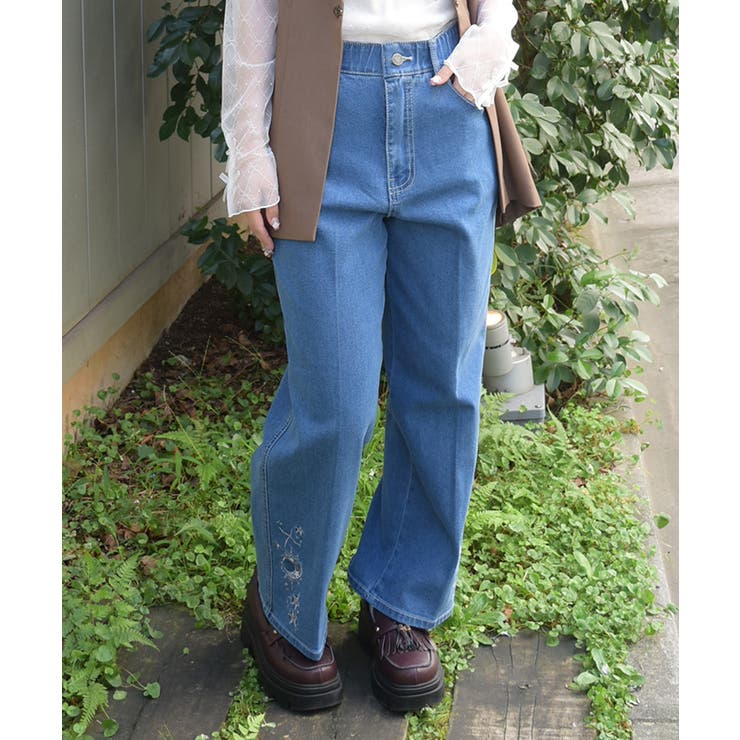 インディゴ | 月×星刺繍デニムパンツ | axes femme