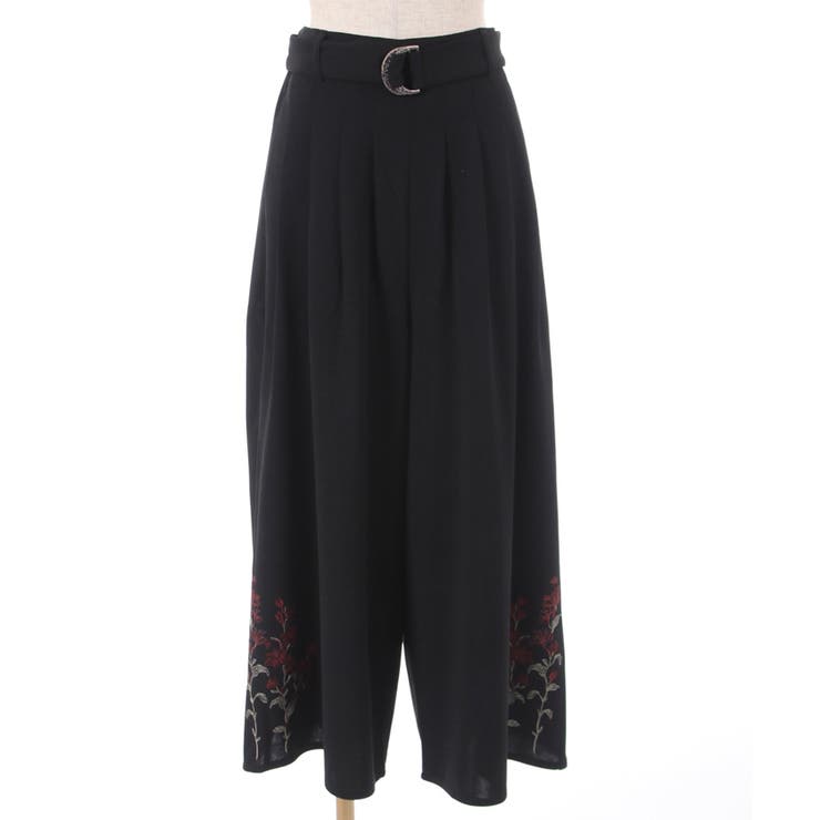 noremid ブラック刺繍ワイドパンツ NOREMID サンデザイン刺繍 ワイド
