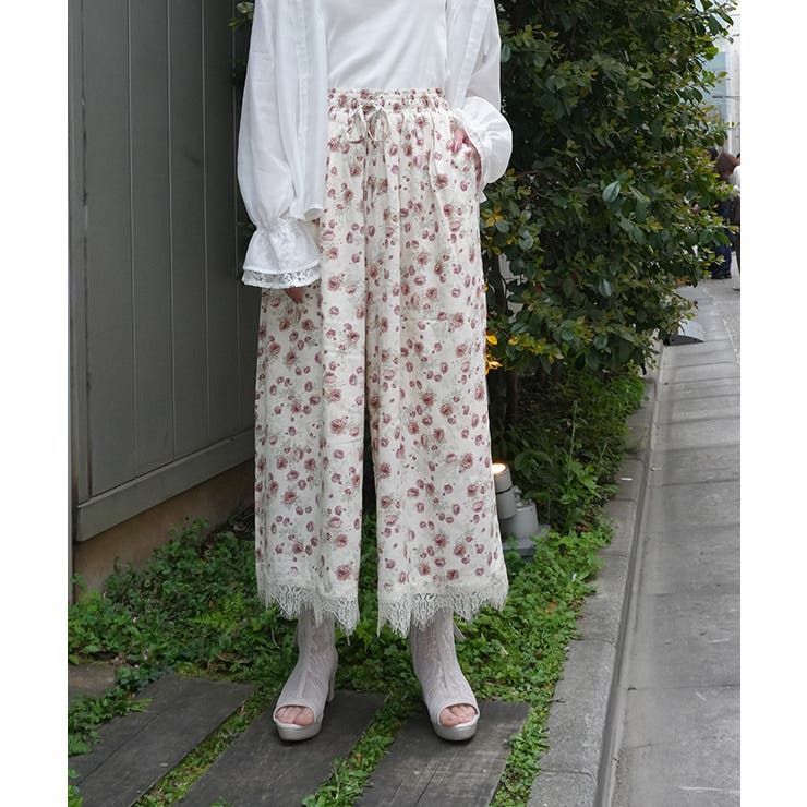 生成り | 接触冷感裾レースワイドパンツ | axes femme