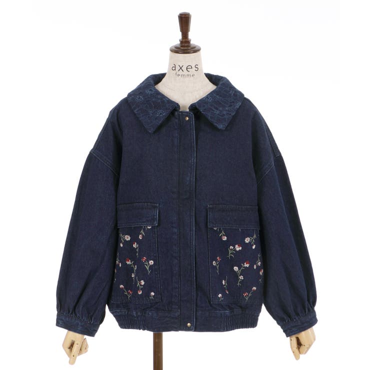 小花刺繍デニムジャケット[品番：IGAW0001484]｜axes femme