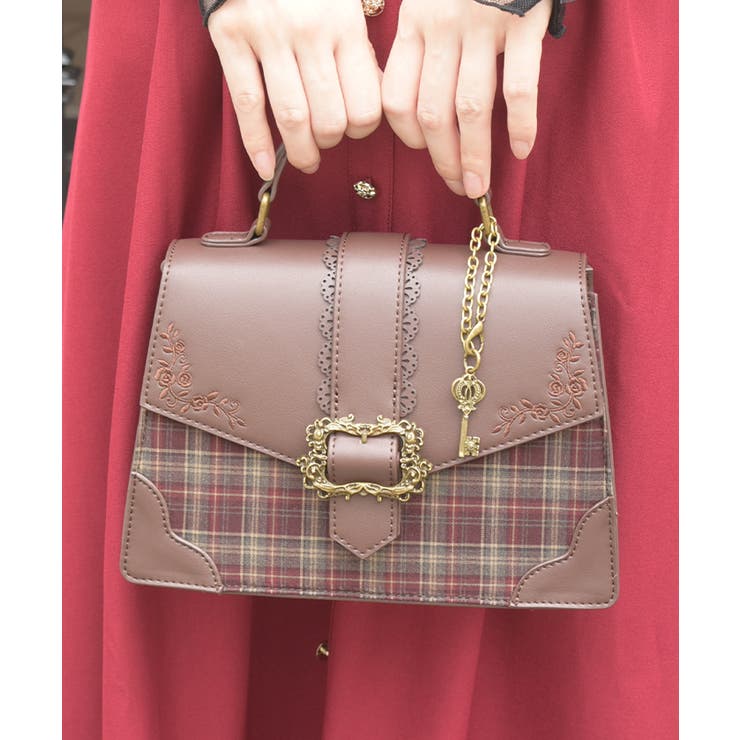 ワイン | 配色チェック柄バッグ | axes femme
