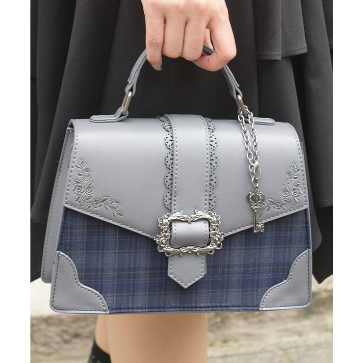 紺 | 配色チェック柄バッグ | axes femme
