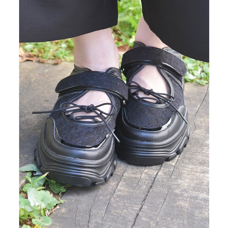 黒 | レース使いオープンスニーカー | axes femme