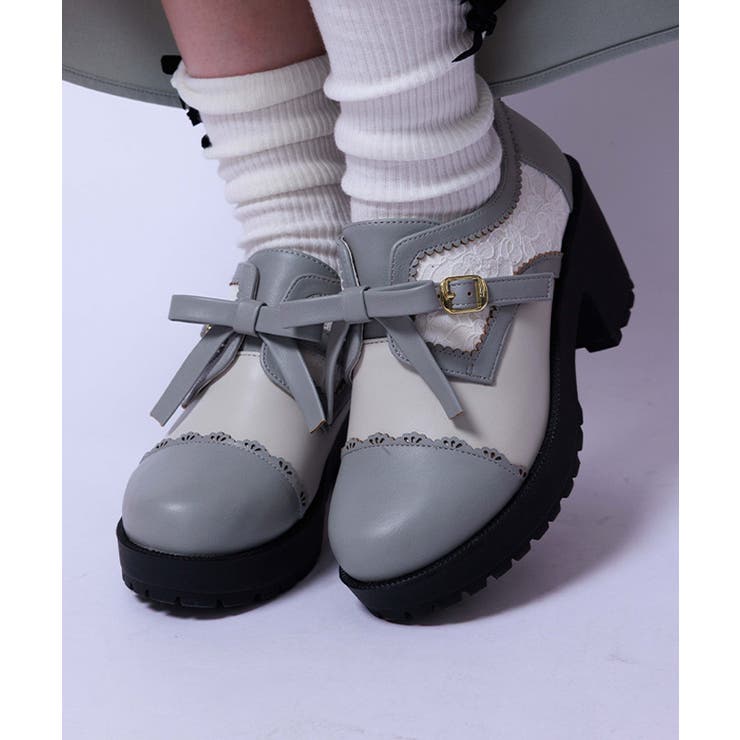 グリーン | 配色リボン×レースシューズ | axes femme