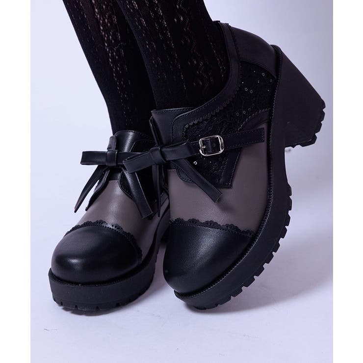 黒 | 配色リボン×レースシューズ | axes femme