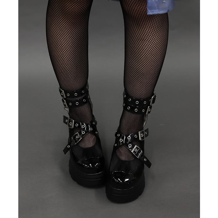 黒 | ベルトデザイン厚底シューズ | axes femme