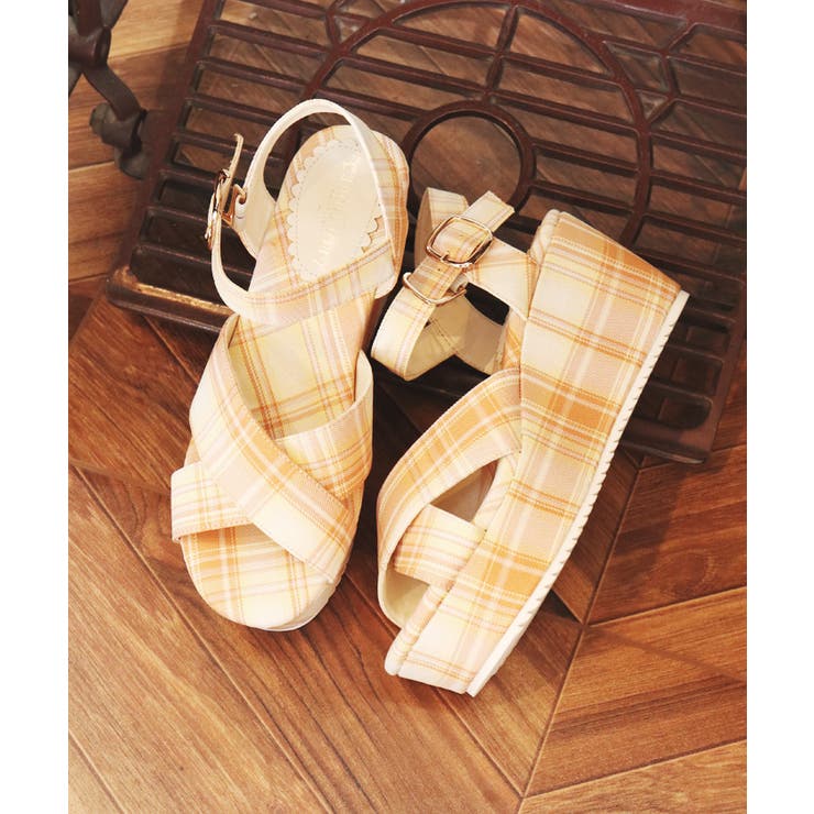 【美品】ダイアナ　チェック柄　サンダル チェック柄ウェッジサンダル[品番：IGAW0001711]｜axes femme