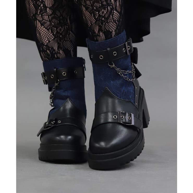 ブルー | レース切替ゴシックブーツ | axes femme
