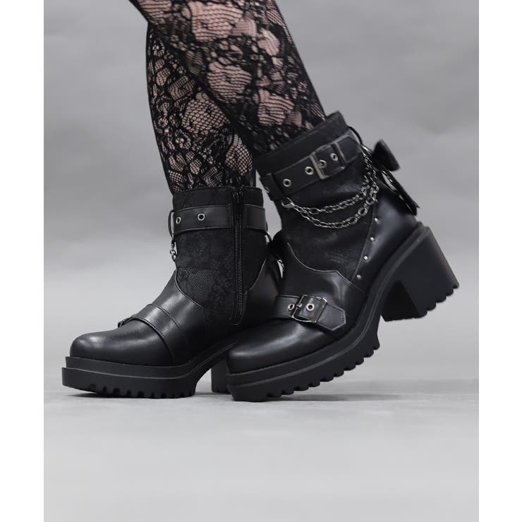 黒 | レース切替ゴシックブーツ | axes femme