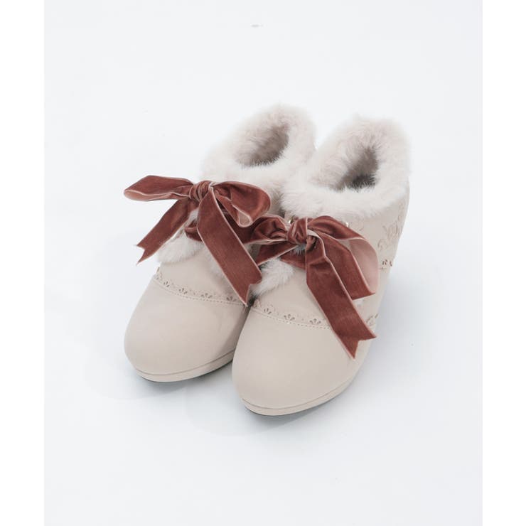 ベージュ | 刺繍入り配色ファーブーティー | axes femme