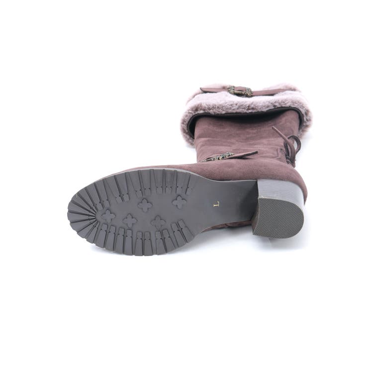 ブラウン スエード ファー付きロングブーツ アララ alala 厚底スエードロングブーツ(213270) （モカ