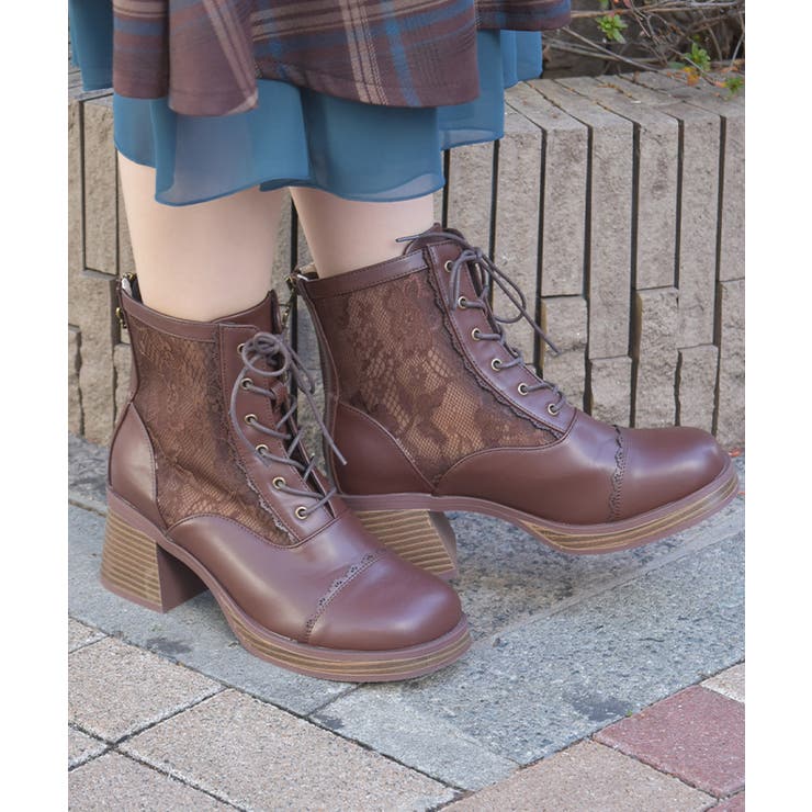 茶 | チュールレースアップブーツ | axes femme