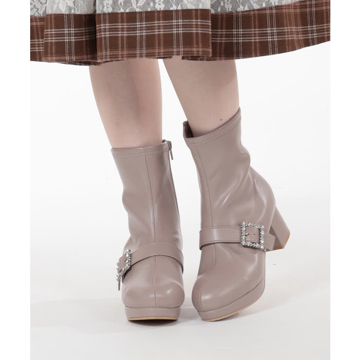 アクシーズ ファム axes femme パールチャーム付ミドルブーツ(Ｄブラウン-L) パールバックル付ミドルブーツ[品番：IGAW0004299]｜axes femme
