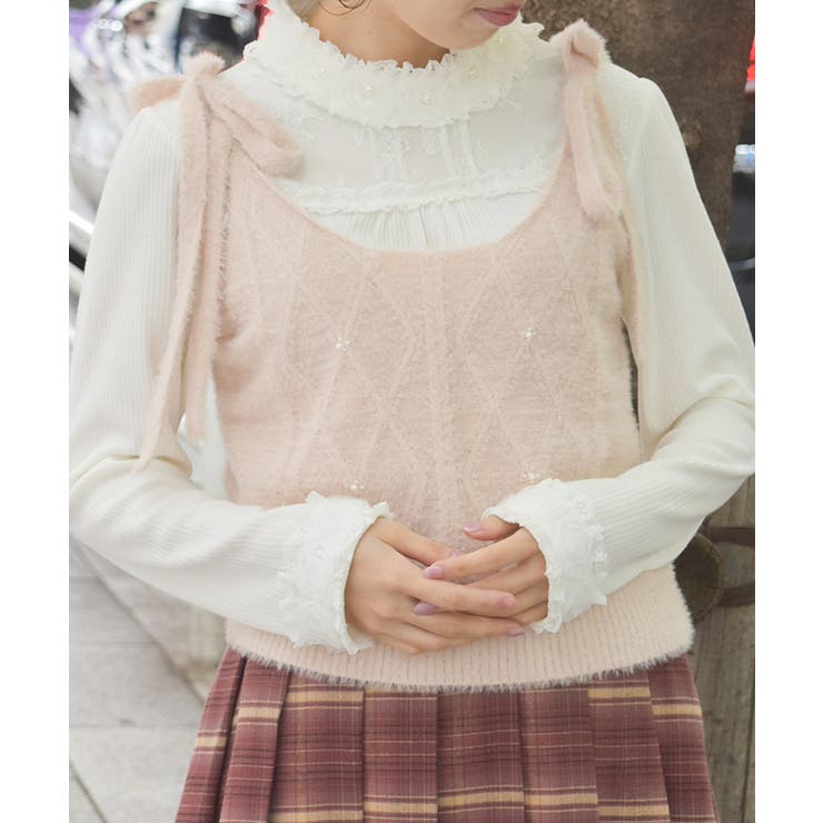 ピンク | 肩リボンシャギービスチェ | axes femme