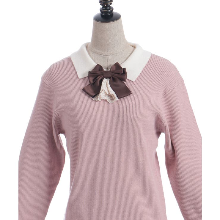 ブローチ付バイカラー襟ニット | axes femme | 詳細画像12 