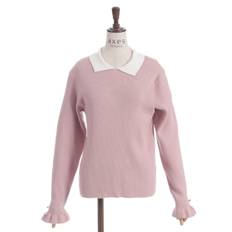 ブローチ付バイカラー襟ニット | axes femme | 詳細画像14 