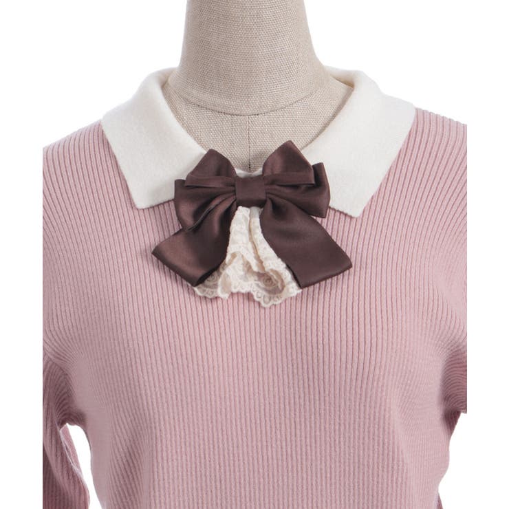 ブローチ付バイカラー襟ニット | axes femme | 詳細画像15 