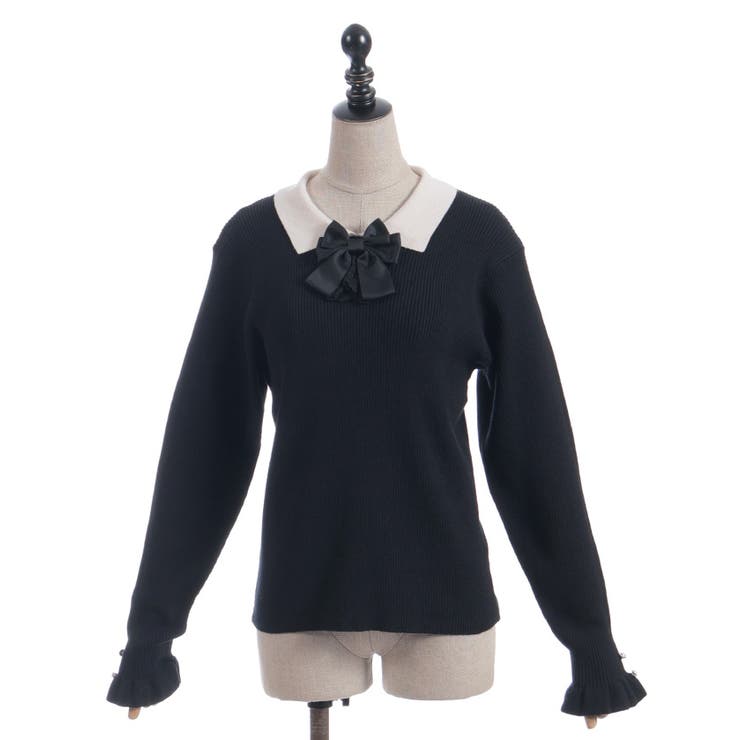 ブローチ付バイカラー襟ニット | axes femme | 詳細画像16 