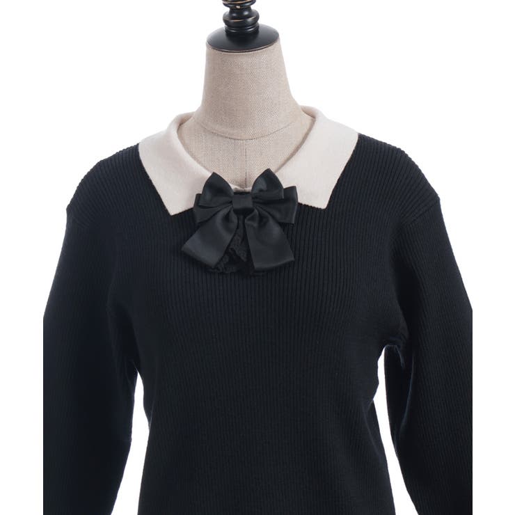 ブローチ付バイカラー襟ニット | axes femme | 詳細画像19 