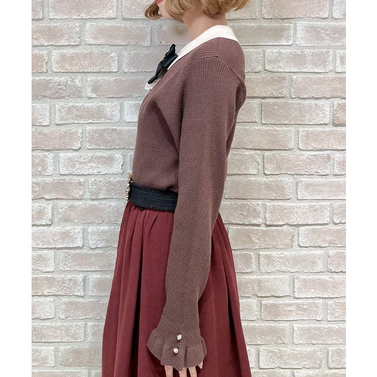 ブローチ付バイカラー襟ニット | axes femme | 詳細画像2 