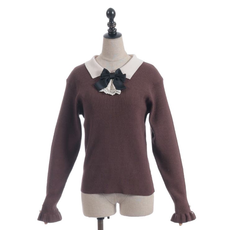 ブローチ付バイカラー襟ニット | axes femme | 詳細画像23 