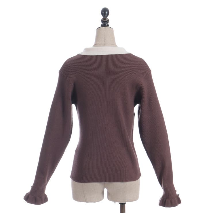 ブローチ付バイカラー襟ニット | axes femme | 詳細画像25 