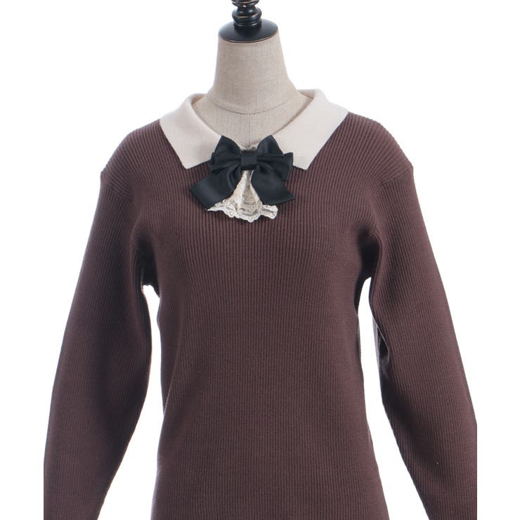 ブローチ付バイカラー襟ニット | axes femme | 詳細画像26 