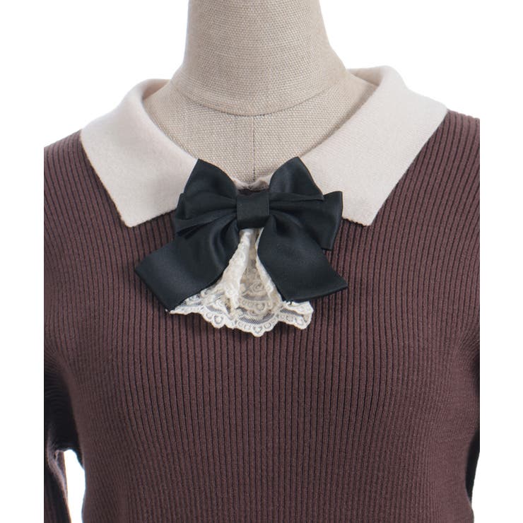 ブローチ付バイカラー襟ニット | axes femme | 詳細画像28 