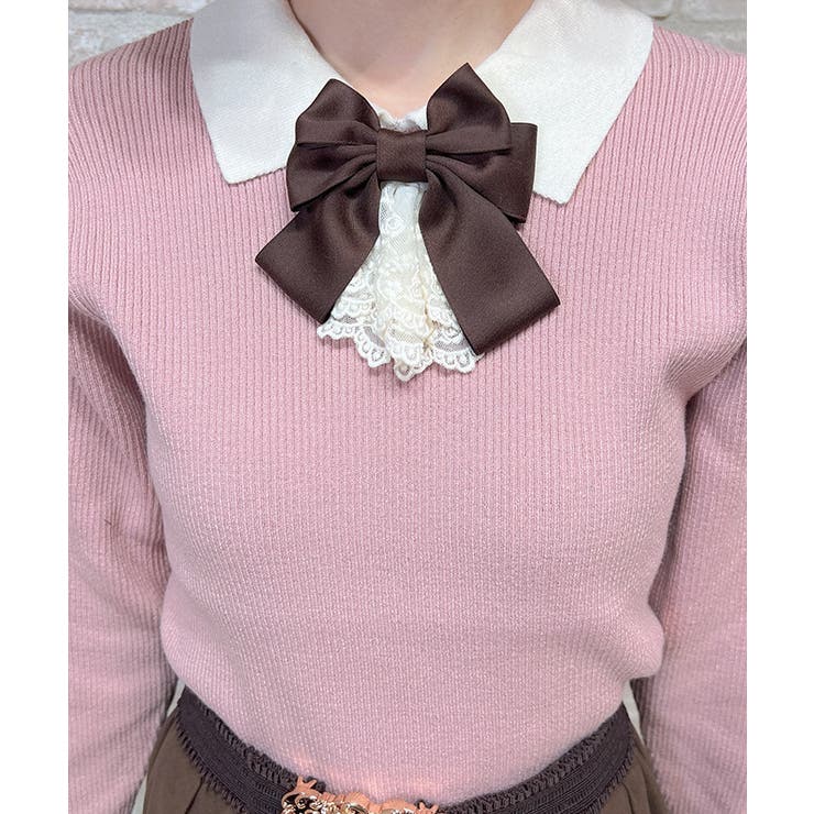 ブローチ付バイカラー襟ニット | axes femme | 詳細画像5 