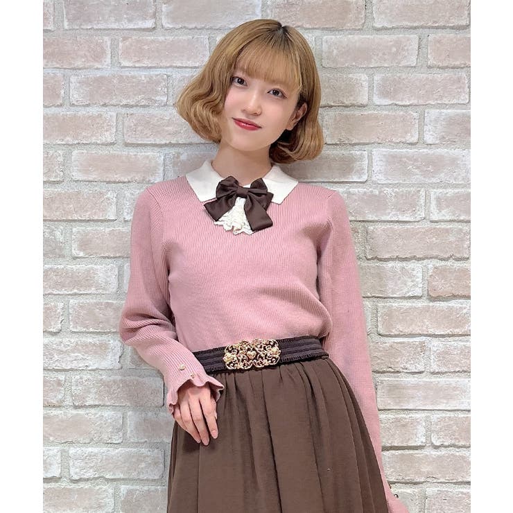 ブローチ付バイカラー襟ニット | axes femme | 詳細画像8 