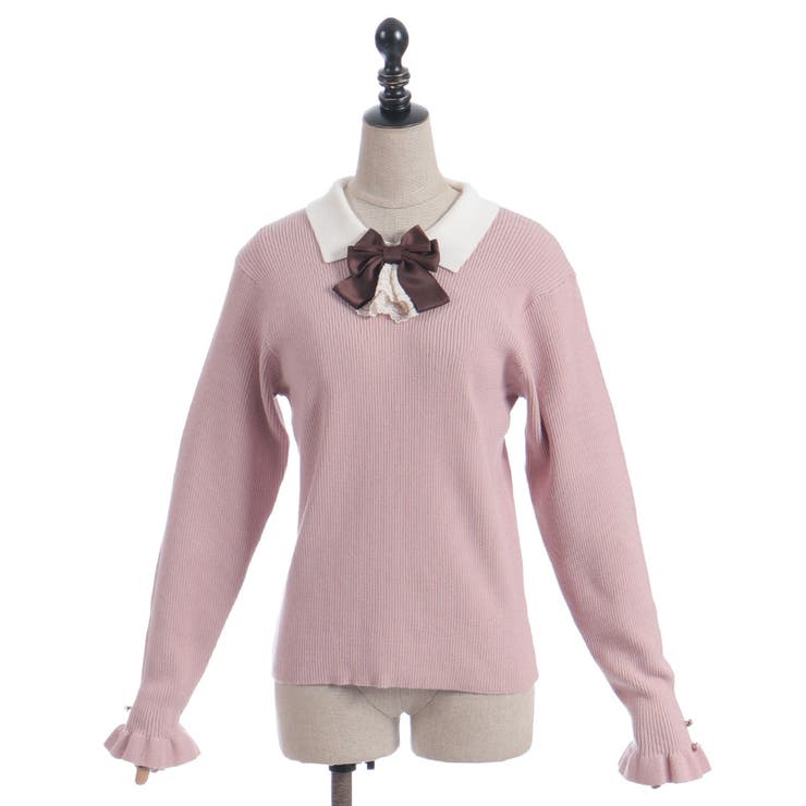 ブローチ付バイカラー襟ニット | axes femme | 詳細画像9 