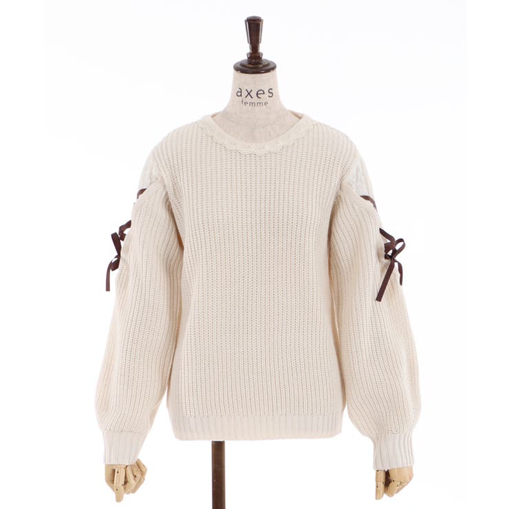 袖レースアップデザインニット[品番：IGAW0001216]｜axes femme