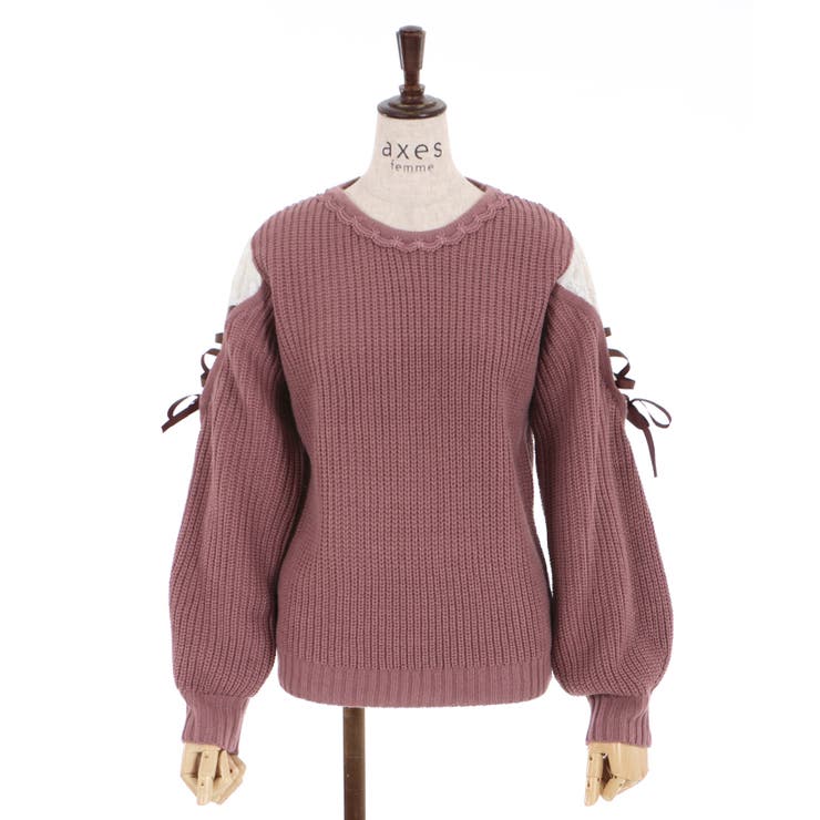 袖レースアップデザインニット[品番：IGAW0001216]｜axes femme