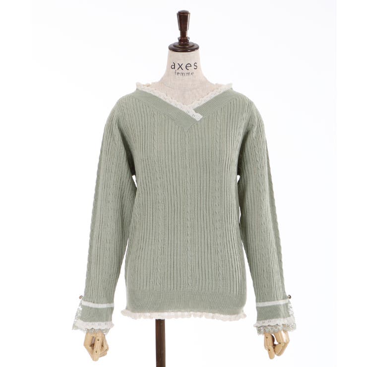 バイカラーVネックニットPO[品番：IGAW0001343]｜axes femme