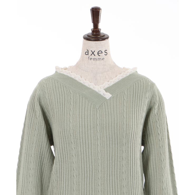 バイカラーVネックニットPO[品番：IGAW0001343]｜axes femme