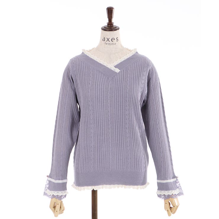 バイカラーVネックニットPO[品番：IGAW0001343]｜axes femme