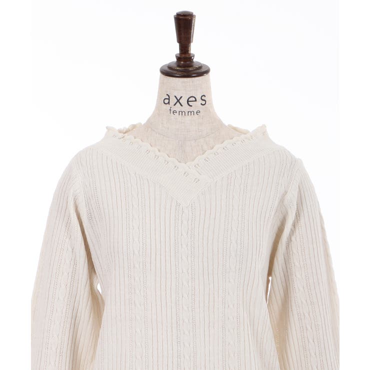 バイカラーVネックニットPO[品番：IGAW0001343]｜axes femme