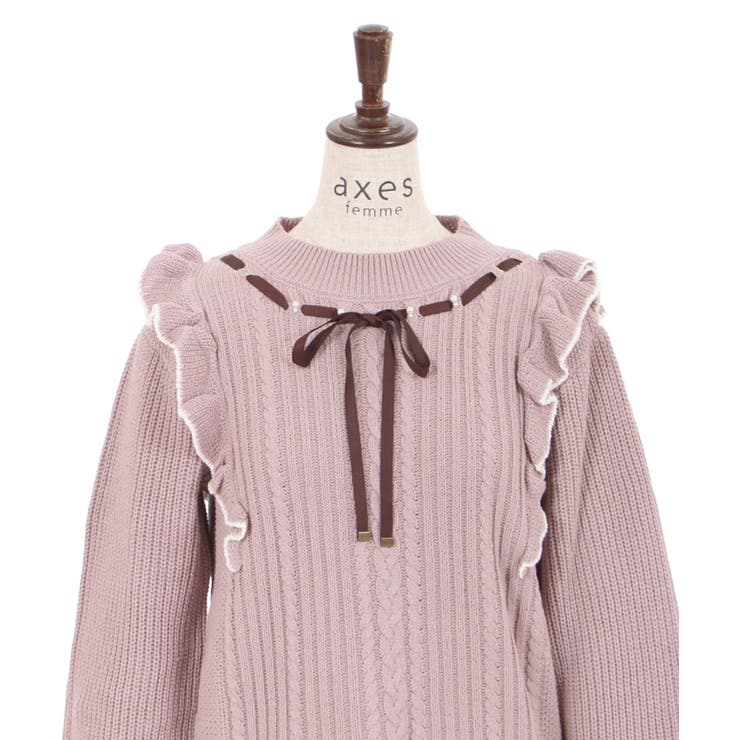 バイカラーフリルニットPO[品番：IGAW0002790]｜axes femme