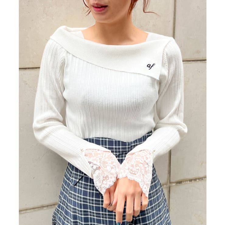 ロゴ刺繍入オフショルニット[品番：IGAW0004466]｜axes femme