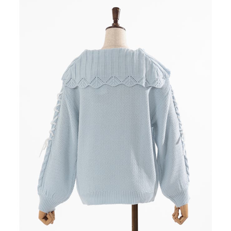 フリル付きレースアップニットトップス レースリボンフリルニットトップス[pa033] | レディースファッション