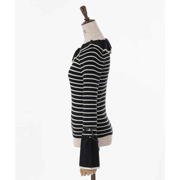 襟デザインボーダーニット[品番：IGAW0004451]｜axes femme